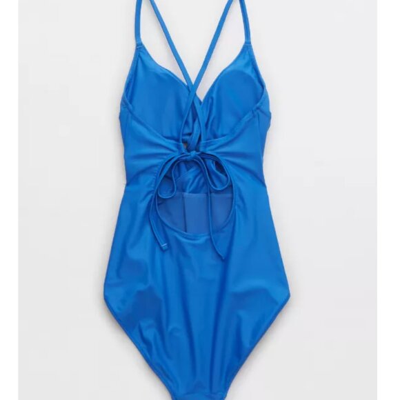 Aerie Strap Tie Back Braided One Piece Swimsuit in Blue Full Coverage - Medium - Picture 2 of 7